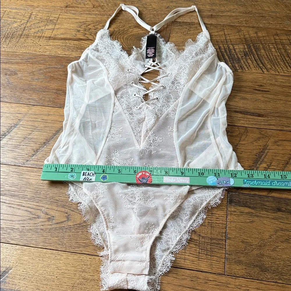 Sheer Lace Intimate Bodysuit Pink Flesh Cream Victoria's Secret Size XS